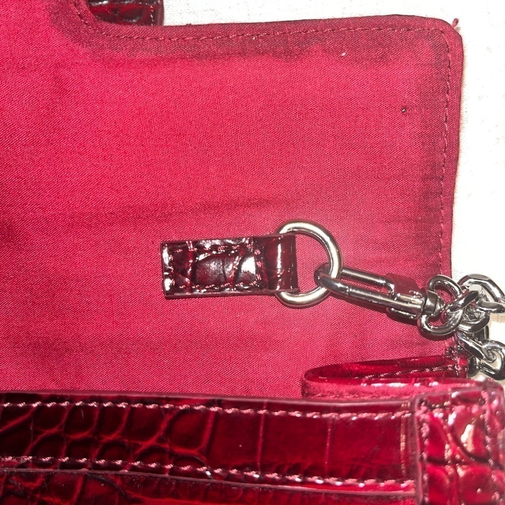 WHITE HOUSE | BLACK MARKET Red Crocodile Clutch Bag with Silver Clasp EUC - Picture 11 of 16
